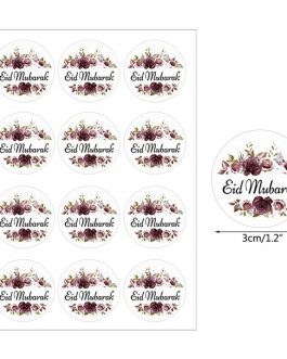 Etiquette Eid mubarak fleur rouge